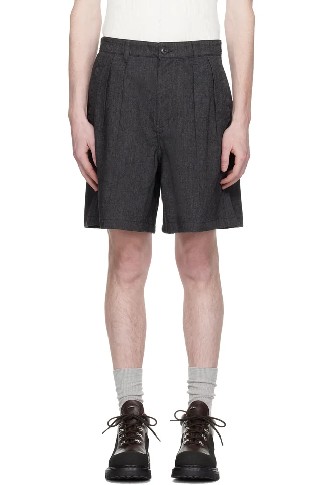 COOR Gray Two Tuck Linen Shorts, image 1 of 1 from SSENSE