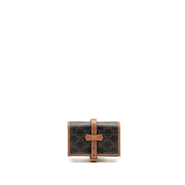 Celine Jewellery Pouch In Triomphe Canvas / Calfskin Tan GHW in Brown Calfskin from EMIER