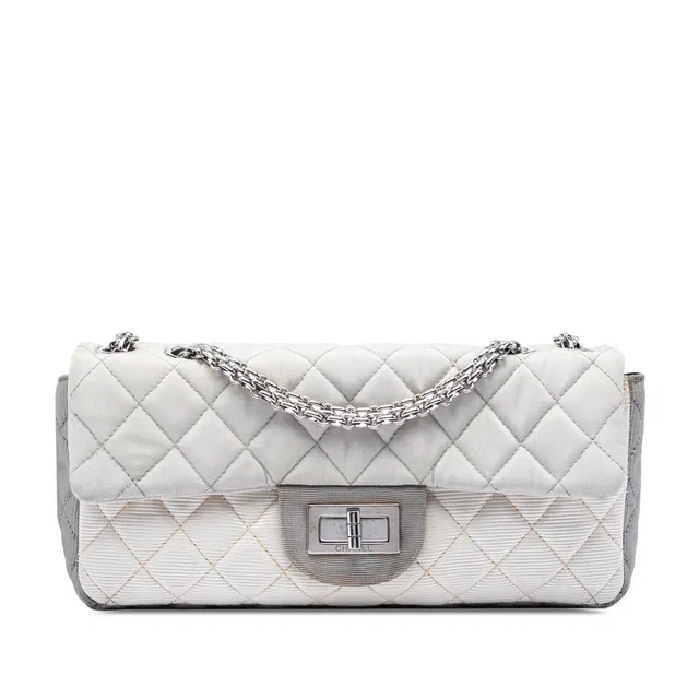 White Chanel Small Tricolor Quilted Jersey Reissue 2.55 East West Flap Shoulder Bag in White from Designer Revival