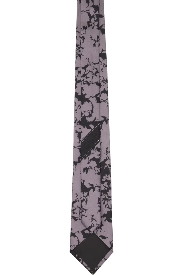Dries Van Noten Purple & Black Printed Silk Tie, photo 2 of 2 from SSENSE