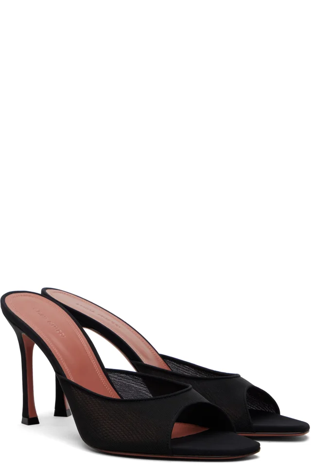Amina Muaddi Black Alexa Mesh 95 Heeled Sandals, photo 4 of 5 from SSENSE
