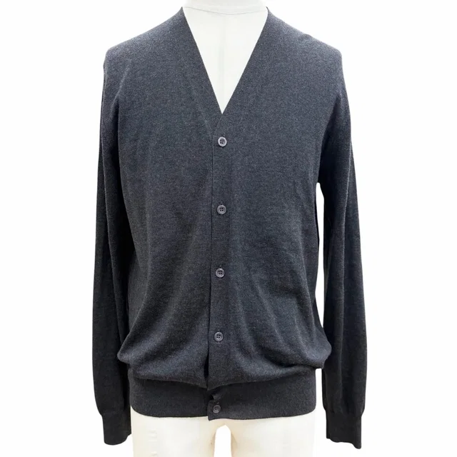 Prada 100% Virgin Wool Neck High Gee Knit Cardigan Dark Gray 50 in Grey Wool from The Reluxe