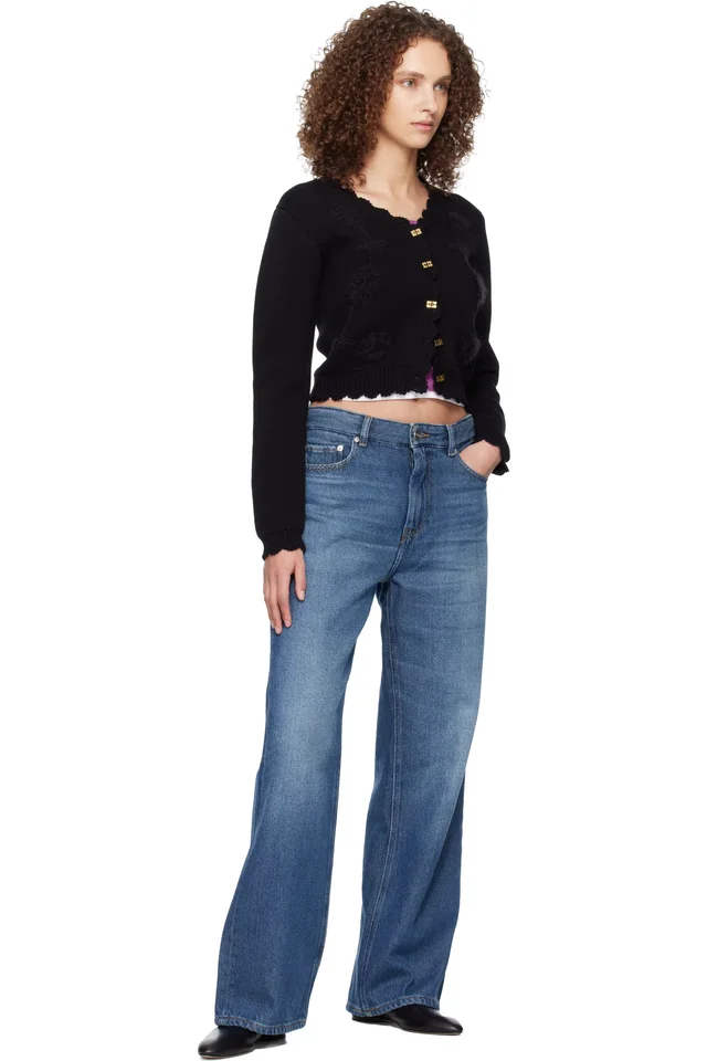 GANNI Black Crochet Appliqué Cardigan, photo 4 of 4 from SSENSE