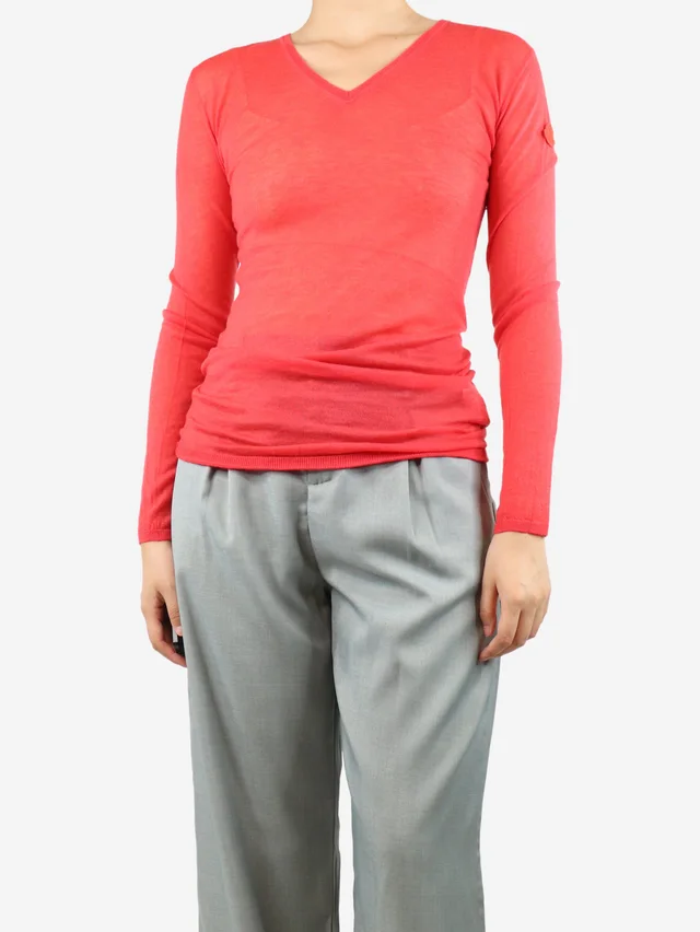 Moncler Red lightweight V-neck sweater - size M in Red Cashmere from Sign of the Times