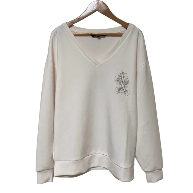 Giorgio Armani Exchange Rhinestone V Neck Sweatshirt from LuxUness