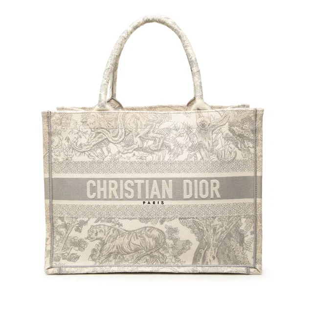 Gray Dior Medium Canvas Embroidered Dioriviera Toile De Jouy Book Tote in Grey Canvas from Designer Revival