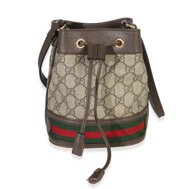 Gucci Beige Gg Supreme Canvas Ophidia Mini Bucket Bag Beige; Brown Coated Canvas; Leather Handbag in Brown Coated canvas from HEWI