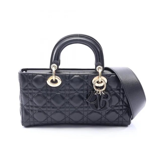 Dior Handbag Lady D-joy Medium Cannage 2-Way Black Leather Bag in Black Leather from The Reluxe