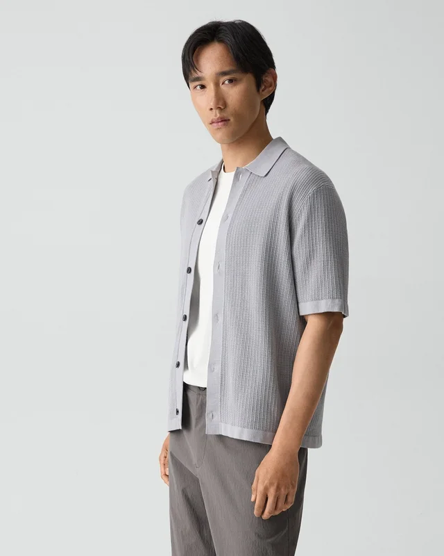 Theory Mesh Button-Up Shirt in Cotton in NEW DARK VAPOR 100% Cotton; Exclusive Of Elastic, photo 2 of 12 from Theory