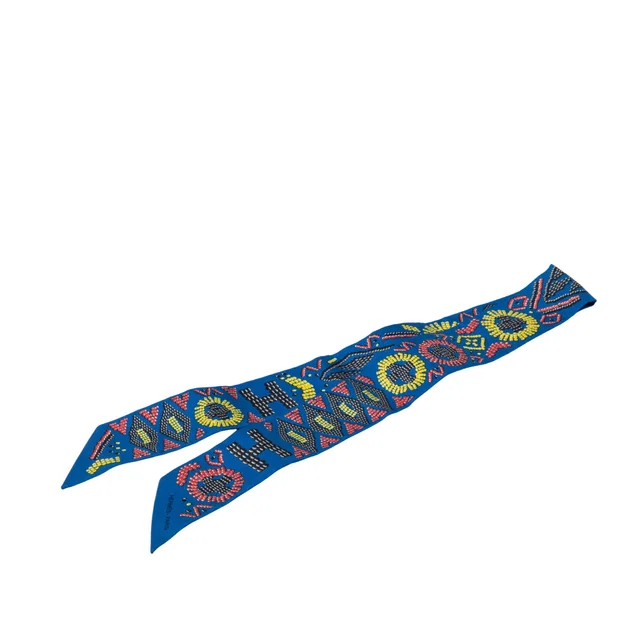 Blue Hermès Kelly En Perles Silk Twilly Scarf Scarves in Blue Silk from Designer Revival