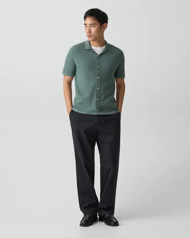 Theory Short-Sleeve Button-Up Shirt in Light Bilen in LIGHT PINE GROVE 62% Viscose, 38% Polyester; Exclusive Of Elastic, photo 5 of 12 from Theory