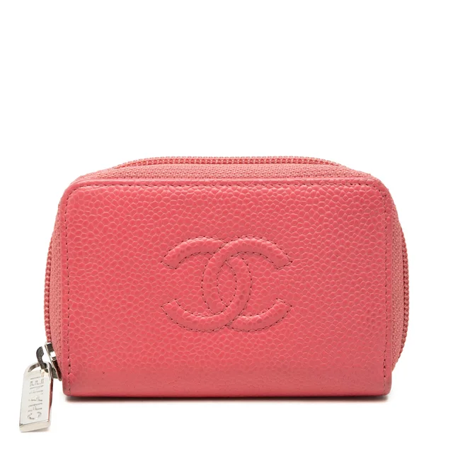 Pink Chanel CC Caviar Zip Around Coin Purse in Pink Caviar leather from Designer Revival