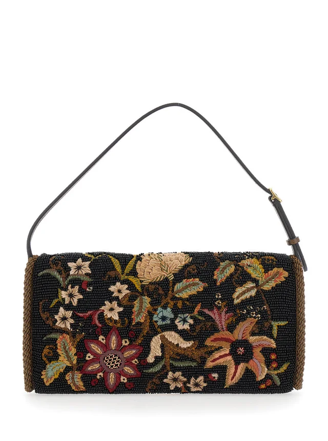 Valentino Garavani Floral-Embroidered Silk Shoulder Bag — Black in Black Silk from HEWI, photo 2 of 2