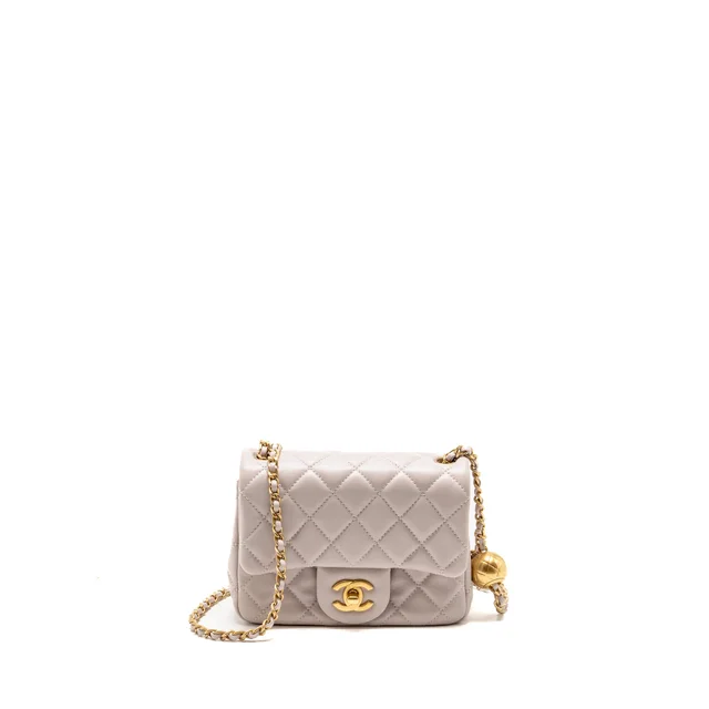 Chanel Pearl Crush Mini Square Flap Bag Lambskin Light Purple GHW (Microchip) in Purple Lambskin from EMIER