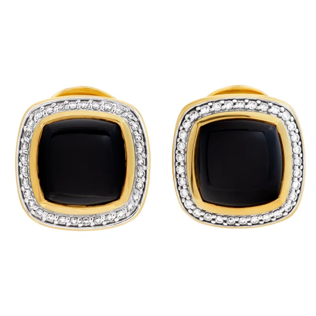 David Yurman Albion onyx and diamond earrings in 18k in Yellow Gold from Gray And Sons