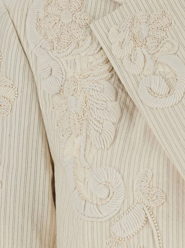 DRIES VAN NOTEN 'Birdy' Beige Jackets with applied embroidery and striped motif in Fabric Women in Beige, photo 5 of 6 from Gaudenzi Boutique