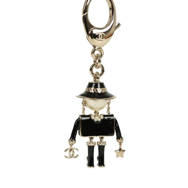 Chanel Gabrielle Doll Key Ring Black Resin & Faux Pearls Light Gold Tone Hardware in Black Resin from Madison Avenue Couture, photo 2 of 2