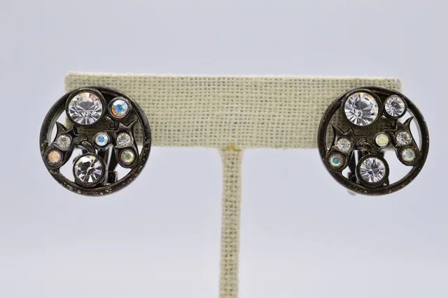 Givenchy Vintage Clip Earrings Gunmetal Black Crystal Runway Signed 1980s Binw in black|red from Poshmark