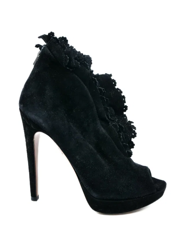 Alaïa Ruffled Suede Platform Heels, 37 in Suede from Arcade Vintage