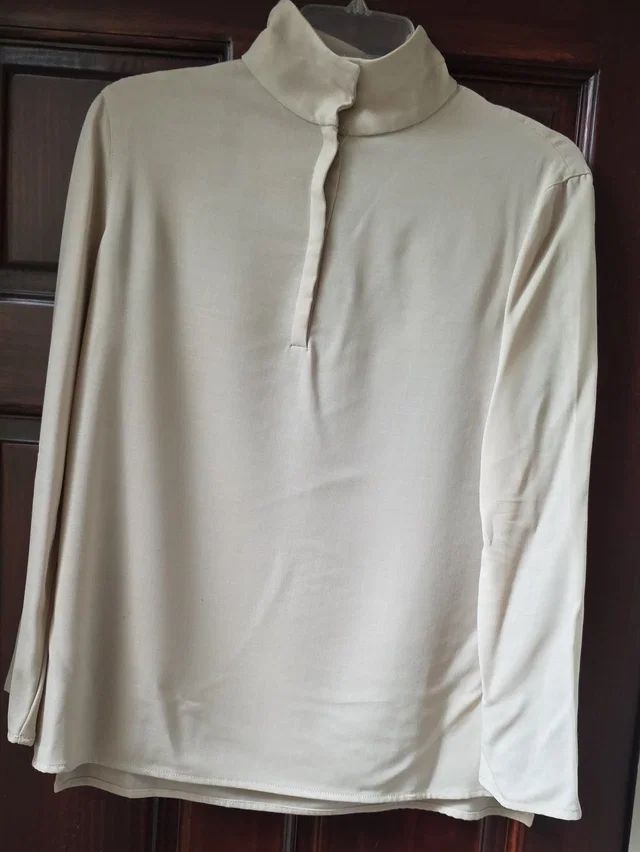 Giorgio Armani Cream Long-Sleeve Mandarin Collar Shirt in White from Poshmark