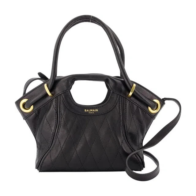 Balmain Quilted Lambskin Top Handle Bag — Black in Black Lambskin from HEWI