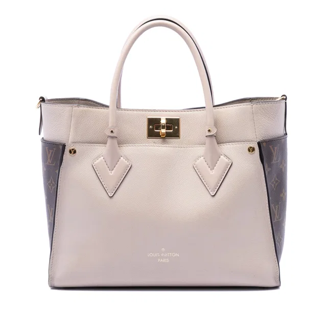 Beige Louis Vuitton Monogram On My Side MM Satchel in Beige Coated canvas from Designer Revival