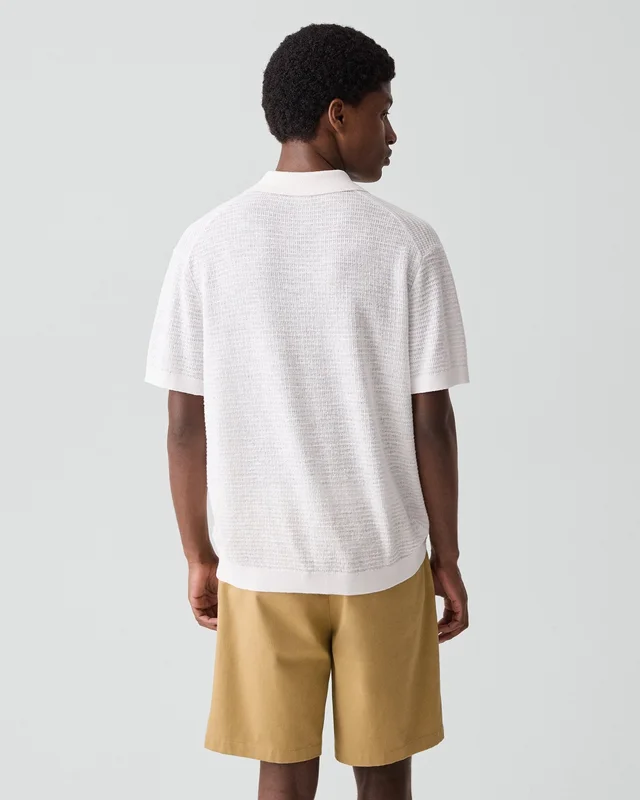 Theory Brenan Polo Shirt in Pacific Linen in WINTER IVORY 65% Linen, 23% Cotton, 12% Polyester; Exclusive Of Elastic, photo 3 of 12 from Theory