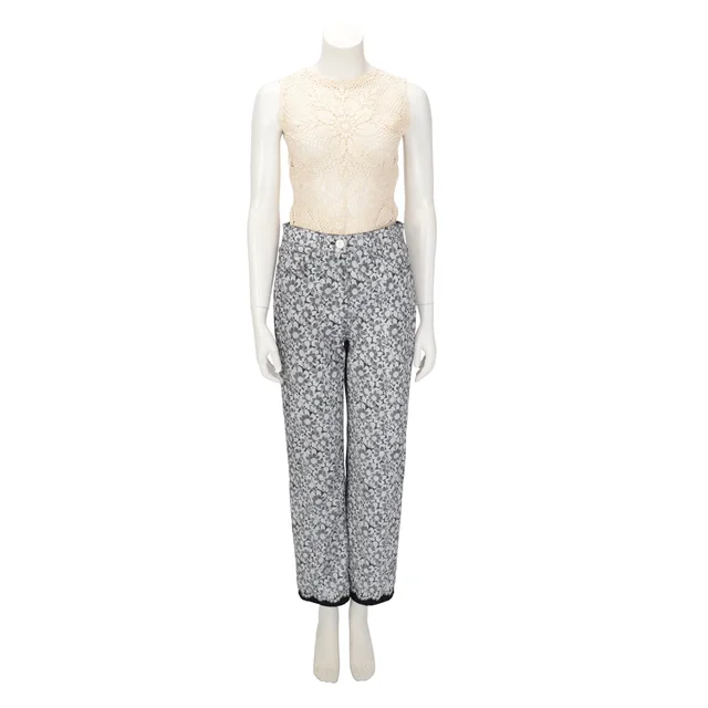 Chanel Camellia Lace Print Jeans FR 38 in Black & White Denim from Blue Spinach