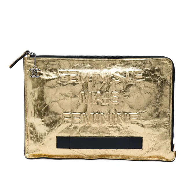 Gold Chanel Metallic Crinkled Calfskin Feministe Mais Feminine Pouch Clutch Bag in Gold Calfskin from Designer Revival