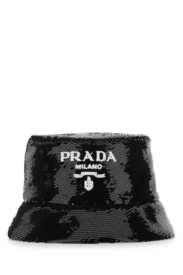 Prada Sequin-Embellished Bucket Hat — Black in Black Silk from HEWI