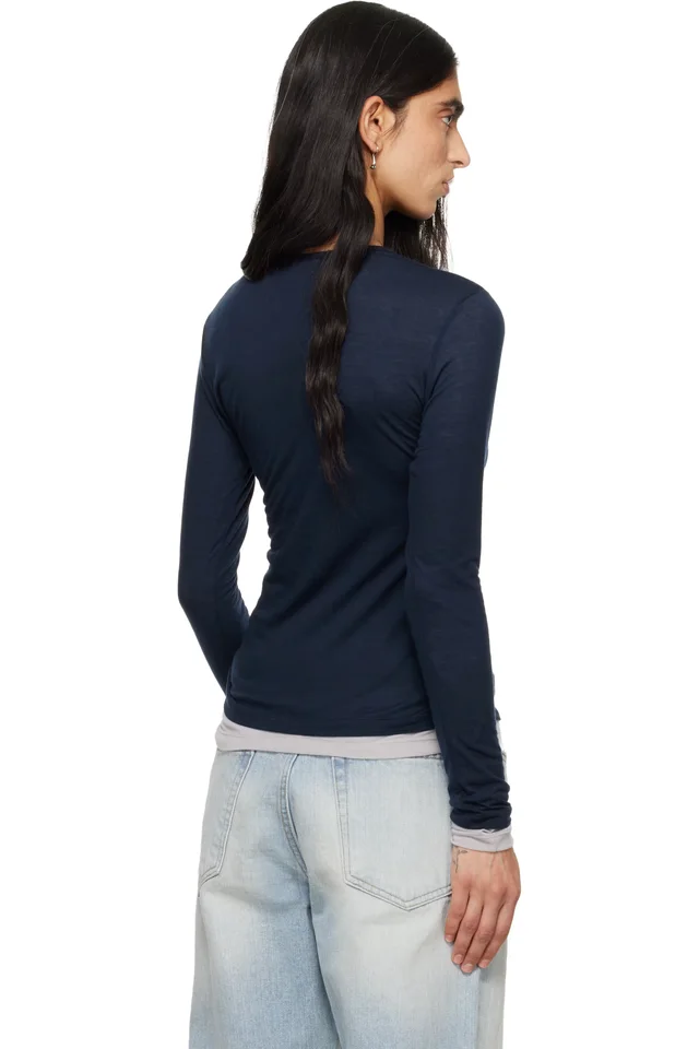 TONYWACK Navy Layered Long Sleeve T-shirt, photo 3 of 4 from SSENSE