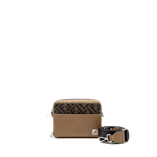Fendi Squared FF Camera Case Organizer Bag Calfskin/FF Canvas Sand/Brown SHW in Brown Calfskin from EMIER