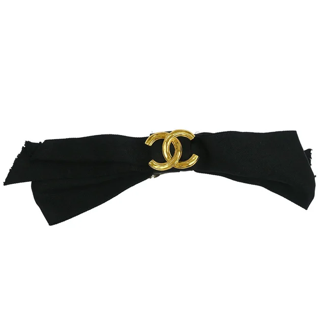 Chanel Bow Hair Barrette Black Satin Hair Accessories in Black Satin from AMORE Vintage Tokyo