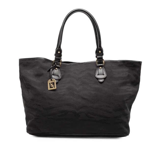 Black Fendi Canvas Tiger Print Tote in Black Canvas from Designer Revival