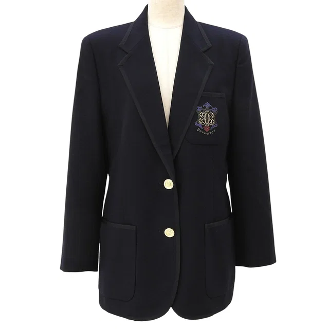 Burberry Wool Logo Embroidery Piped Tailored Jacket #11 Navy in Navy Wool from VINTAGE QOO TOKYO