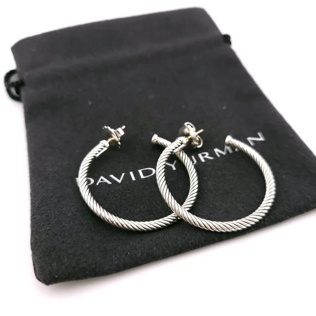 David Yurman Sterling Silver Classic Cable Hoop Earrings 1.5 Inch With Pouch in gray|silver from Poshmark