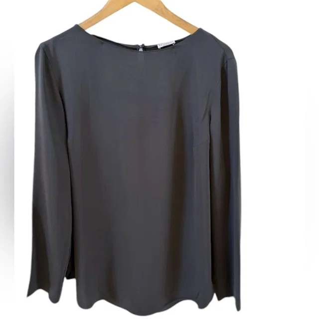 Brunello Cucinelli Rounded Boatneck Silk Long Sleeve Blouse in gray Silk from Poshmark