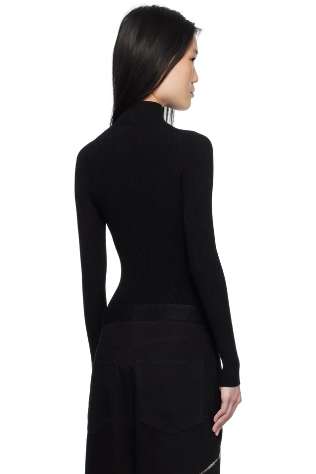 ALAÏA Black Ribbed Knit Bodysuit, photo 3 of 5 from SSENSE