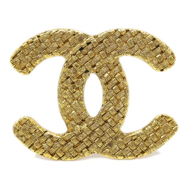 Chanel CC Quilted Brooch Pin Gold 1262/29 in Gold from AMORE Vintage Tokyo