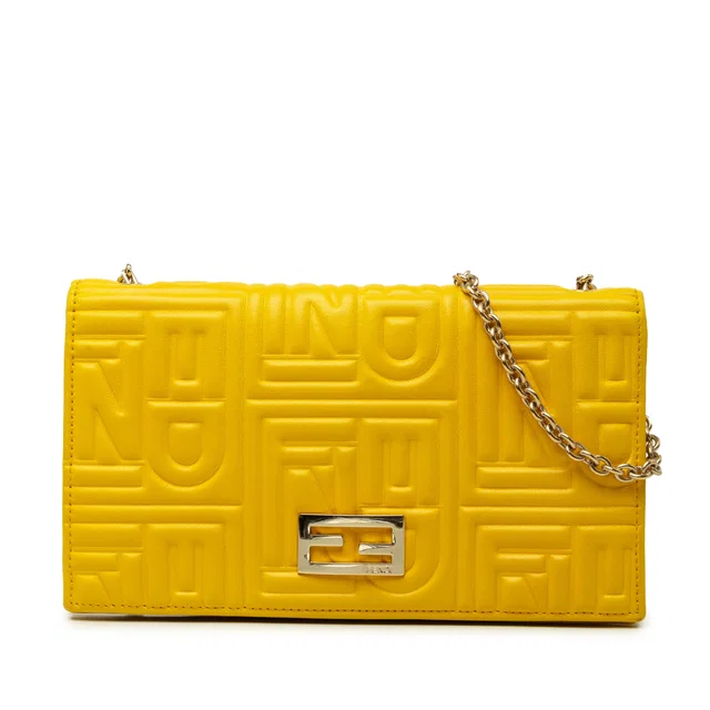 Yellow Fendi Embossed Nappa Logo Chain Clutch Crossbody Bag in Yellow Nappa leather from Designer Revival
