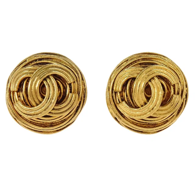 Chanel Button Clip-On Earrings Gold 94A in Gold from AMORE Vintage Tokyo