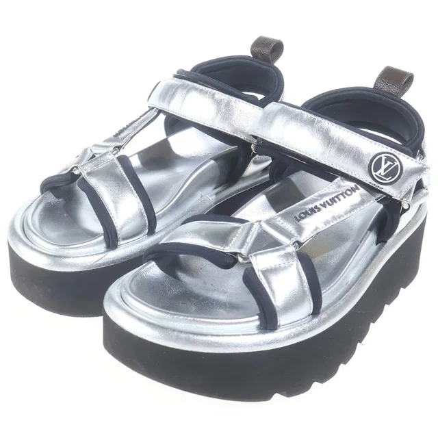 Pool Pillow Line Platform Sandals LV Circle Logo Velcro Strap in Leather from The Reluxe