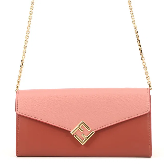 Fendi FFDiamond Chain Continental Wallet Pink/Red8M0365 Leather in Pink Leather from GALLERY RARE