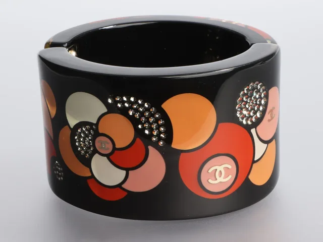 Chanel Tone Resin and Crystal Camelia Bracelet in Silver Resin from Ann's Fabulous Finds, photo 2 of 5