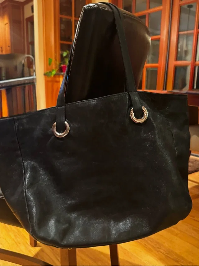 Furla Made In Italy Black Genuine Leather Large Tote Shoulder Bag in silver|gray|black Leather from Poshmark