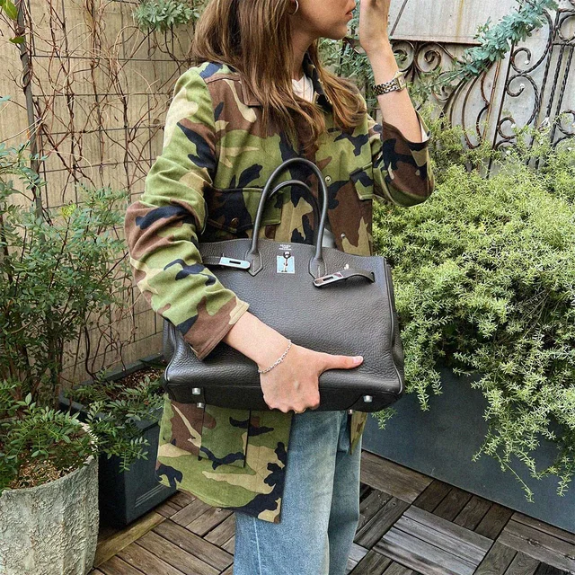 Hermès 2001 Birkin 35 Graphite in Grey Clemence leather from VINTAGE QOO TOKYO