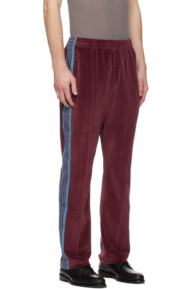 NEEDLES Burgundy Narrow Track Pants, photo 2 of 4 from SSENSE