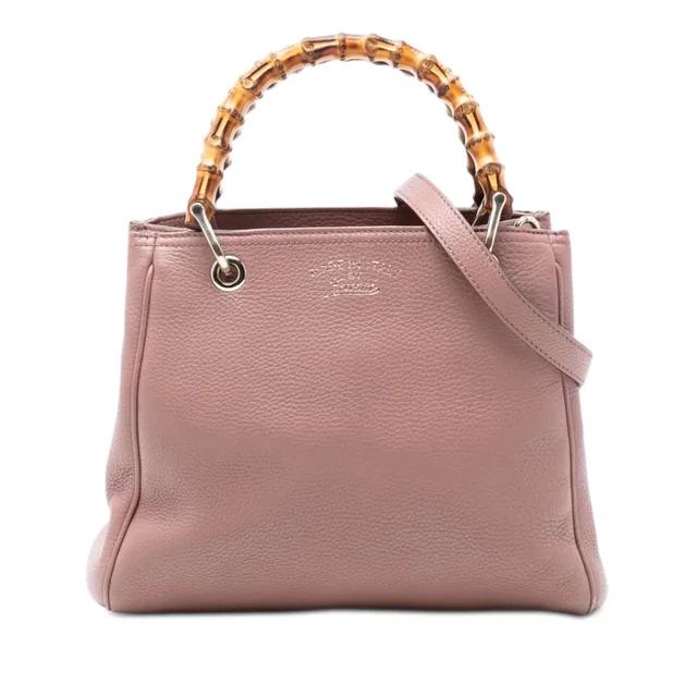 Pink Gucci Small Calfskin Bamboo Shopper Satchel in Pink Calfskin from Designer Revival