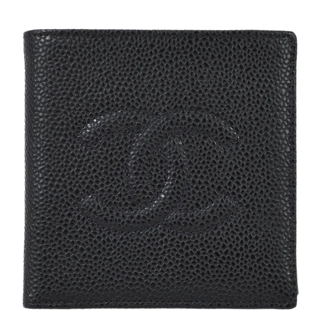Chanel 2000-2001 Black Caviar Bifold Wallet Purse in Black Caviar leather from AMORE Vintage Tokyo