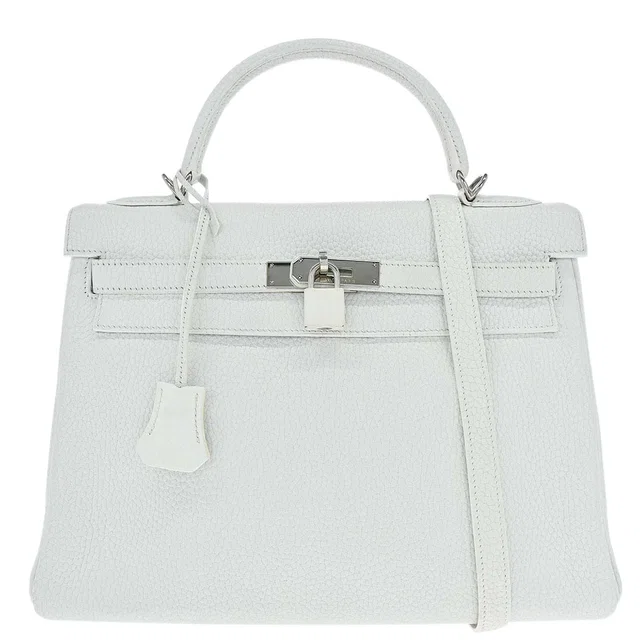 Hermès White Taurillon Clemence Kelly 32 Retourne 2way Shoulder Handbag in White Clemence leather from AMORE Vintage Tokyo